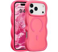 Kalanka-Coque Magn¿¿Tique Pour Iphone 17 Pro Compatible Avec Recharge Sans Fil, Wave Frame ¿¿Tui En Silicone Liquide, Housse De Protection Antichoc Bumper Cover Case Avec Anti-Rayures, Rouge Rose
