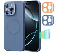 KALANKA-Coque pour iPhone 16 Pro avec MagSafe, Recharge Magnétique, Coque en Silicone, Lisse, Fine, Anti Chocs, Protection Totale D'écran et D'appareil Photo, Anti-Rayures, Microfibre Douce, Bleu