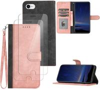 Kalanka-Coque Pour Iphone 6g/7g/8g/Se 2020[2 Pcs Protecteur D'écran],Etui En Cuir Pu Portefeuille Coque Avec Fente Carte,Fonction De Support,Fermeture Magnétique-Rose