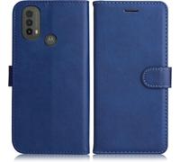 Kalanka-Coque Pour Moto E20 / Moto E30 / Moto E40, Pu En Cuir Coque Portefeuille Étui Housse, Design Classique Tpu Coque Pour Moto E20 / Moto E30 / Moto E40, Bleu Marin