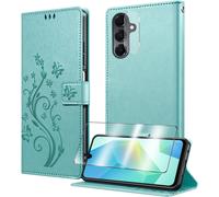 KALANKA-Coque pour Samsung Galaxy A17 avec 1 Verre Trempé,1 Protection Camera,Étuis Rabat [Housse en Cuir PU][Fentes pour Cartes][Pochette de Portefeuille][Stand Feature]- Vert