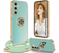 KALANKA-Coque pour Samsung Galaxy A52/A52S avec Cordon, Coque pour Samsung A52/A52S avec Collier Silicone Housse 360° Voiture de Bague Magnétique Antichoc Étui avec Cordon Réglable Case Cover, Vert