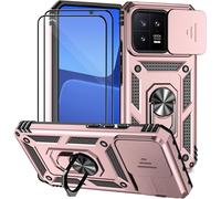 Kalanka-Coque Pour Xiami 13 5g Avec Verre Trempélentille Coulissante Couverture Support D`Anneau Rotatif Armor Silicone Étui Antichoc Housse Bumper- Rose