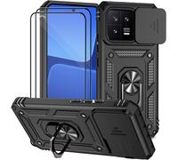 KALANKA-Coque pour Xiami 13 5G avec Verre TrempéLentille Coulissante Couverture Support d`Anneau Rotatif Armor Silicone Étui Antichoc Housse Bumper-Noir