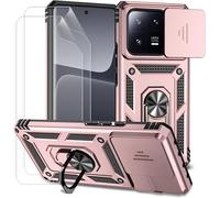 Kalanka-Coque Pour Xiami 13 Pro 5g Avec Protection Ecran Coulissante Couverture Support D`Anneau Rotatif Armor Silicone Étui Antichoc Housse Bumper- Rose
