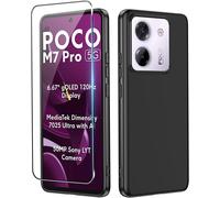 Kalanka-Coque Pour Xiaomi Poco M7 Pro 5g Étui De Protection Antichoc [Anti-Jaunissement], Avec [1 Pièce] Verre Trempé Protection Écran, Anti-Rayures Housse Souple Silicone - Noir