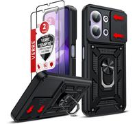 KALANKA-Coque pour Xiaomi Redmi 15C Antichoc avec 2*Verre Trempé+Full Protection Caméra Coulissante, Anneau Support, Étui de PC Dur et TPU Cover Silicone Militaire Anti-Rayures Housse, Noir