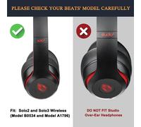 KALANKA-® Coussinets d'oreille, Oreillettes de Remplacement pour Beats Solo 2 & Solo 3 sans Fil Casque Supra-auriculaire, Cache-Oreilles Couverts en Cuir protéine, supression de Bruit Mousse à mémoir