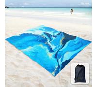 KALANKA-Couverture de Plage, Tapis Anti-Sable avec Poches d¿Angle et Sac en Maille, pour fête de Plage, Voyages, Camping, Pique-Nique et Festival - Écoulement Bleu océan, sables mouvants, 270 x 205 c