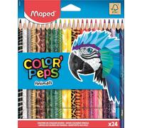 KALANKA-- Crayons de Couleur Color'Peps Animals FSC - Crayon de Coloriage Triangulaire Ergonomique - Crayons Décorés Animaux - Pochette de 24 Crayons en Bois Certifiés FSC