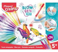 KALANKA-Creativ - Blowpen Art - Kit de 24 Feutres Aérographes avec Tube Blowpen pour créer des Dessins originaux - Kit de Loisirs Créatifs dès 5 ans, Multicouleurs, Taille Unique