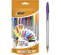 Kalanka-Cristal Multicolour Stylos-Bille Pointe Large (1,6 Mm) - Écriture Vive Et Colorée - Couleurs Assorties, Pochette Refermable De 20
