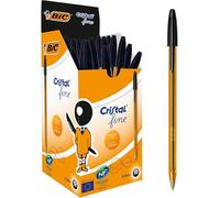 Kalanka-Cristal Original Stylos-Bille Pointe Fine (0,8 Mm) - Écriture Fine Et Précise - Noir, Boîte De 50