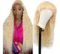 Kalanka-Curly Wave Human Hair Wig 4x1 Lace Frontal Perruque Cheveux Humain Blonde #613 Glueless Wear And Go 100% Brazilian Remy Hair Perruque Femme Naturelle Brésilien No Smell For Women 18 Pouce