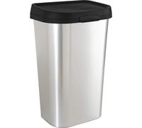 KALANKA-CURVER Poubelle Rectangulaire 50L Mistral - Couvercle plat - Ouverture manuelle - Aspect Métal -Pour Cuisine, Bureau, Salle de Bain - Matériau Anti-Traces - 39,9 x 31,7 x 62,4 cm - Gris / Noi