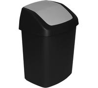 KALANKA-CURVER Swing - Poubelle 15L - Couvercle basculant - Pour Cuisine, Bureau, Salle de Bain - 24,8 x 30,6 x 41,8 cm -Noir / Gris