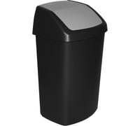 KALANKA-CURVER Swing - Poubelle 50L - Couvercle basculant - Pour Cuisine, Bureau, Salle de Bain - 40,6 x 34 x 66,8 cm - Noir / Gris