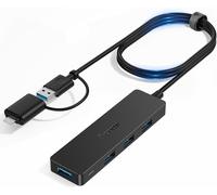 KALANKA-Data Hub 4 Ports USB 3.0 Ultra Slim with 120cm/4ft Extended Cable and USB C Adapter, USB 3.0 Hub for Macbook, Mac Pro/Mini, iMac, Surface Pro, XPS, USB Flash Drives, External Hard Drives, etc.