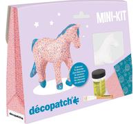 KALANKA-Décopatch KIT010O - Un mini-kit comprenant un animal en papier pulpé blanc, 2 feuilles Décopatch, un pinceau et un pot de vernis colle, CHEVAL