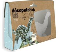 KALANKA-Décopatch KIT011O - Un mini-kit comprenant un animal en papier pulpé blanc, 2 feuilles Décopatch, un pinceau et un pot de vernis colle, DINOSAURE