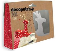 KALANKA-Décopatch KIT018O - Un mini-kit comprenant un animal en papier pulpé blanc, 2 feuilles Décopatch, un pinceau et un pot de vernis colle, RENNE