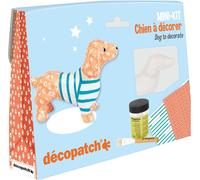 KALANKA-Décopatch KIT026C - Un mini-kit comprenant un animal en papier pulpé blanc, 2 feuilles Décopatch, un pinceau et un pot de vernis colle, TECKEL
