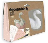 KALANKA-Décopatch KIT027C - Un mini-kit comprenant un animal en papier pulpé blanc, 2 feuilles Décopatch, un pinceau et un pot de vernis colle, CYGNE