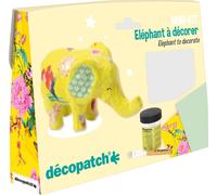 KALANKA-Décopatch KIT029C - Un mini-kit comprenant un animal en papier pulpé blanc, 2 feuilles Décopatch, un pinceau et un pot de vernis colle, EL ÉPHANT