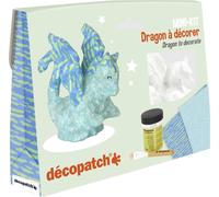 KALANKA-Décopatch KIT035C - Un Mini-kit comprenant un animal pulpé peint en blanc - 2 feuilles Décopatch - 1 pinceau - 1 pot de vernis colle, DRAGON