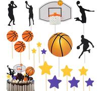 Kalanka-Decoration Gateau Basketball, 18pcs Papier Deco Gateau Anniversaire Basketball Joyeux Anniversaire Cake Topper, Décorations De Gâteau Basketball Pour Fête Et Festival