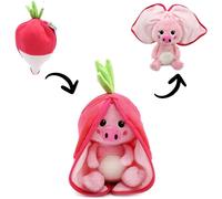 KALANKA-Déglingos FLIPETZ Les Doudou Piglet Le Cochon/Radis- Cochon Cache-Cache réversible - Peluche Toute Douce pour bébé - Idées Cadeaux de Naissance, Rose et Blanc