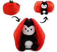 KALANKA-Déglingos Les FLIPETZ - Doudou Comet la Coccinnelle/Tomate - Coccinnelle Cache-Cache réversible - Peluche Toute Douce pour bébé - Idées Cadeaux de Naissance, Rouge et Noir