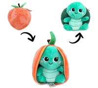 KALANKA-Déglingos Les FLIPETZ - Doudou Corvet la Tortue/Pêche - Tortue Cache-Cache réversible - Peluche Toute Douce pour bébé - Idées Cadeaux de Naissance, Vert et Orange