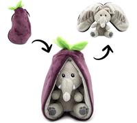 KALANKA-Déglingos Les FLIPETZ - Doudou Velvet L'éléphant/Aubergine - Elephant Cache-Cache réversible - Peluche Toute Douce pour bébé - Idées Cadeaux de Naissance, Violet et Gris