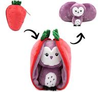 KALANKA-Déglingos Les FLIPETZ - Doudou Violet la Chouette/Fraise - Chouette Cache-Cache réversible - Peluche Toute Douce pour bébé - Idées Cadeaux de Naissance