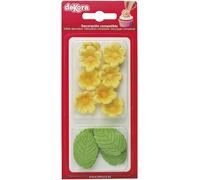 Kalanka-Dekora - Boîte De 8 Fleures Jaunes Et 5 Feuilles Vertes En Sucre - Figurines Comestibles Pour Gâteaux - Décoration En Sucre Pour Gâteaux D'anniversaire
