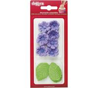Kalanka-Dekora - Boîte De 8 Fleures Violettes Et 5 Feuilles Vertes En Sucre - Figurines Comestibles Pour Gâteaux - Décoration En Sucre Pour Gâteaux D'anniversaire