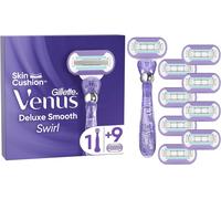 Kalanka-Deluxe Smooth Swirl Rasoir Pour Femme, À 5 Lames Pour Suivre Les Courbes Du Corps Et Offrir Un Rasage De Près En Douceur, 1 Manche, 9 Recharges Avec Une Bande Lubrifiante Skincushion