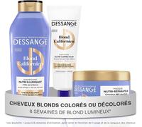 Kalanka-Dessange - Routine Cheveux Nutri-Correctrice Blond Californien - Shampoing 280ml + Masque 280ml + Soin Patine Bleu 140ml - Nourrit & Illumine Le Blond - Cheveux Blonds, Colorés Ou Décolorés