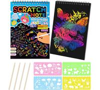 KALANKA-Dessin Gratter pour Enfants, 2 Packs Scratch Art Livres Et Coloriage en Papier Noir avec 4 Règles de Gabarit pour Gabarit de Dessin et 4 Stylets en Bois