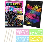 KALANKA-Dessin Gratter pour Enfants, 2 Packs Scratch Art Livres Et Coloriage en Papier Noir avec 4 Règles de Gabarit pour Gabarit de Dessin et 4 Stylets en Bois