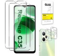 KALANKA-Dision [2 Pièces] Protecteur D'écran Compatible avec Realme C35 + [2 Pièces] Protecteur D'objectif de Caméra [Installation Facile,HD Clear,Technologie de Défense Multiple] Verre Trempé