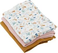 Kalanka-Domiva - Lot 3 Langes En Gaze De Coton : 1 Imprime + 2uni Rose Caramel 60x60 Cm 1 Imprime + 2uni Rose Caramel