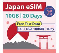 KALANKA-Données japonaises Uniquement Carte eSIM 20 Jours 10 Go de données 5G LTE Données de Test GRATUITES 100 Mo/1 Jour en EuropeDeux opérateurs locaux Japonais, Softbank et KDDI¿¿¿¿¿¿¿¿¿¿¿¿¿