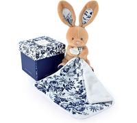 KALANKA-DOUDOU ET COMPAGNIE - Doudou Lapin Pantin Marine Marron Avec Mouchoir - Collection Boh'aime - 12 cm - Jolie Boîte Cadeau Souvenir - Idée Cadeau Naissance Bébé - Garantie Doudou Perdu - DC4016