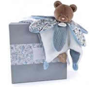KALANKA-DOUDOU ET COMPAGNIE - Doudou Ours Bleu avec Pétales - Collection BOH'AIME - Boite Cadeau - 27 Cm - Idée Cadeau de Naissance Fille et Garçon - Garantie Doudou Perdu - DC4023