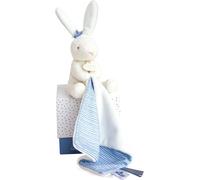 KALANKA-DOUDOU ET COMPAGNIE - Petite Peluche Lapin avec Doudou mouchoir -10 cm - Bleu et Blanc - Collection Perlidoudou - Idée Cadeau Naissance - Avec Boite Cadeau - Garantie Doudou Perdu - DC3514
