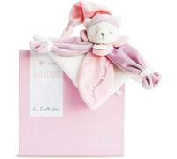 KALANKA-- Doudou Plat Ours Collector - Rose - 24cm -3 Couleurs au Choix - Ourson avec Bonnet de Nuit - Avec Boite pour Cadeau Naissance - Garantie Doudou Perdu - DC2920