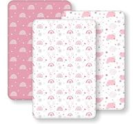 Kalanka-Drap Housse Cododo 50x83 Cm, Lot De 3 Microfibre Ultra Douce Et Lisse Élastique Sur Tout Le Tour - Pour Matelas De Lit Berceau De 50x80 Cm À 55x90 Cm, Arc-En-Ciel Rose