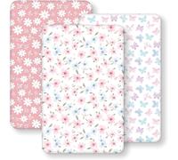 Kalanka-Drap Housse Cododo 50x83 Cm, Lot De 3 Microfibre Ultra Douce Et Lisse Élastique Sur Tout Le Tour - Pour Matelas De Lit Berceau De 50x80 Cm À 55x90 Cm, Fleur Papillon Rose